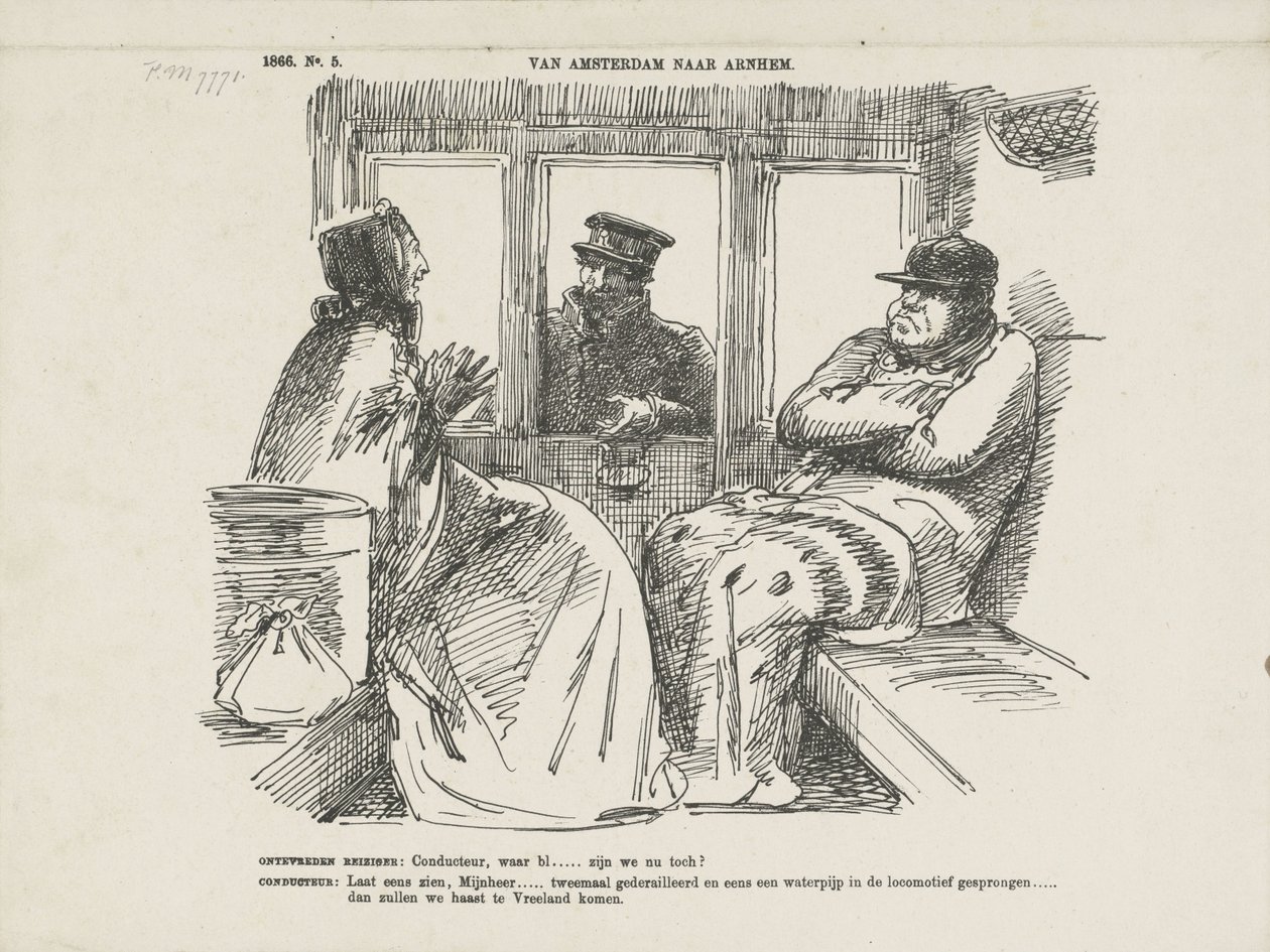 莱茵铁路事故频发的漫画，1866 年
从阿姆斯特丹到阿纳姆（标题见实物） 作者 约翰·迈克尔·施密特·克兰斯