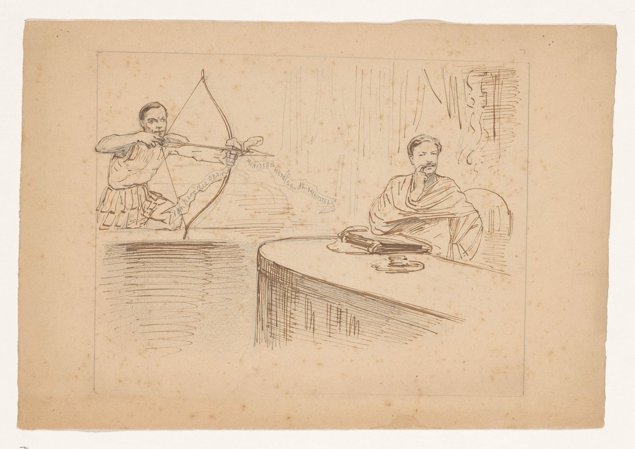 漫画 "Den Heer van Kerkwijk 的秩序运动 "的研究，1878 年 作者 约翰·迈克尔·施密特·克兰斯