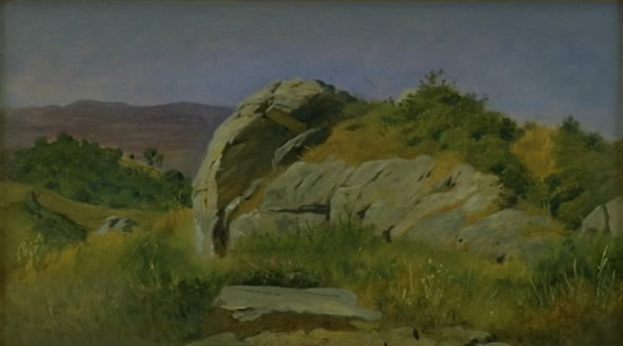 前方有岩石的风景。意大利Civitella 作者 约翰·托马斯·伦比