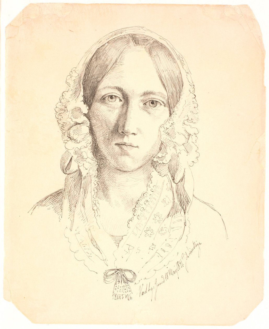 年轻女性肖像，正面。可能描绘的是路易丝-玛丽-尼尔加德（1816-1895 年） 作者 约翰·托马斯·伦比