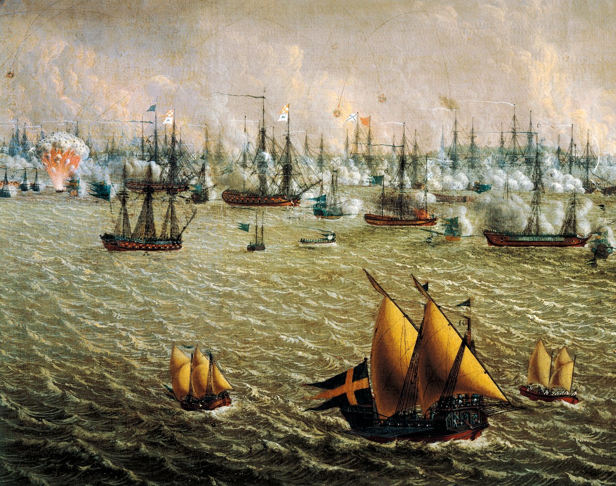 1790年7月10日，瑞典和俄罗斯舰队因瑞典对芬兰的统治权而进行的斯卡加德战役，由约翰-蒂特里希-舒尔茨（1754-1807），俄罗斯-瑞典战争 作者 约翰·蒂特里希·舒尔茨
