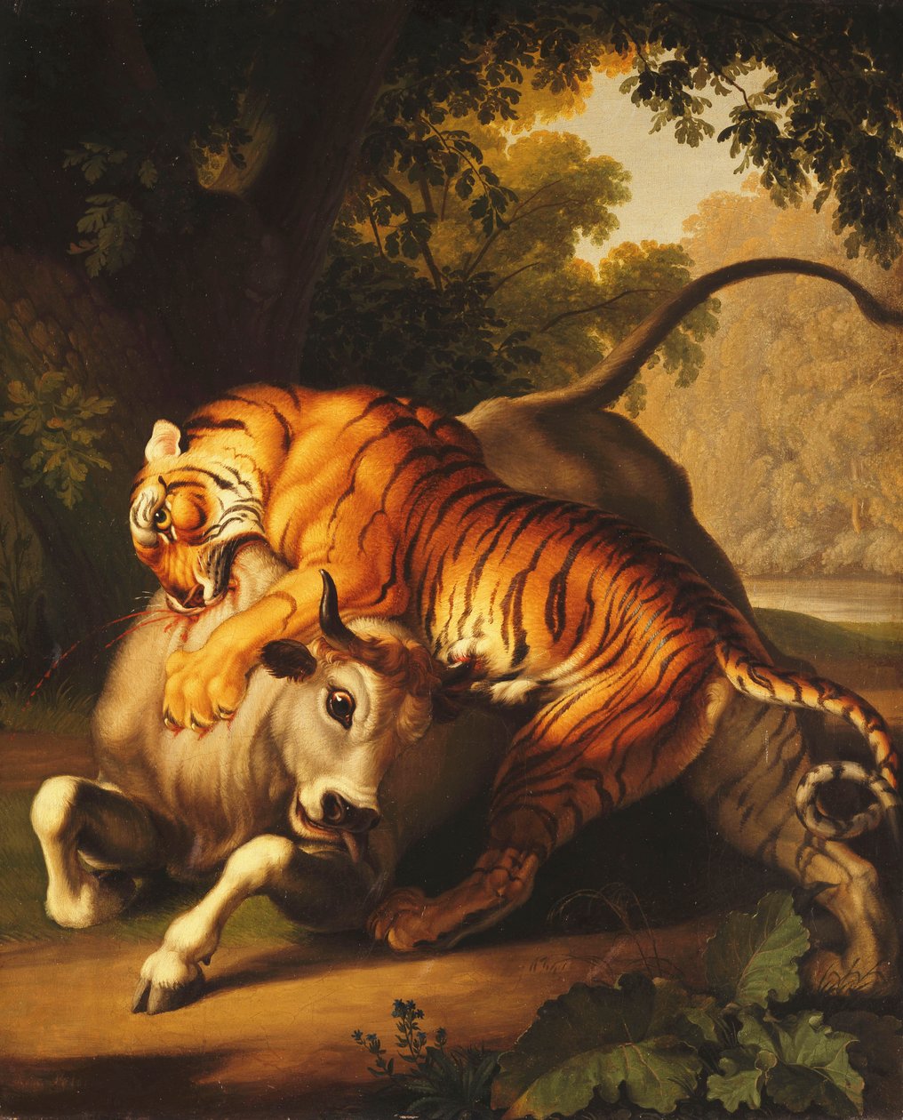 猛虎袭击公牛，1785年 作者 约翰·温泽尔·彼得
