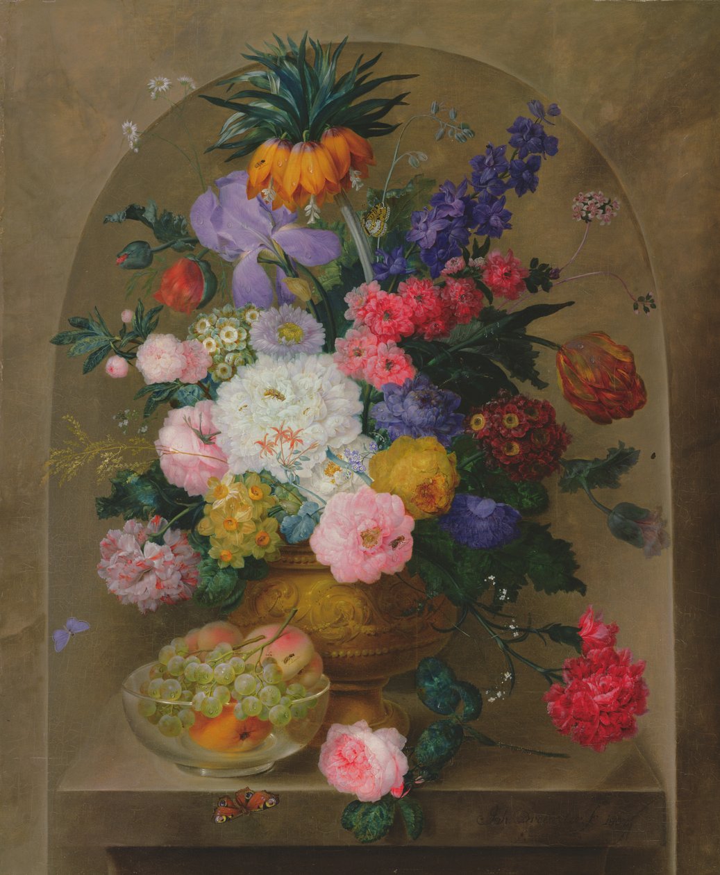 水果和鲜花的静物，1807年 作者 约翰·巴蒂斯特·德莱克斯勒