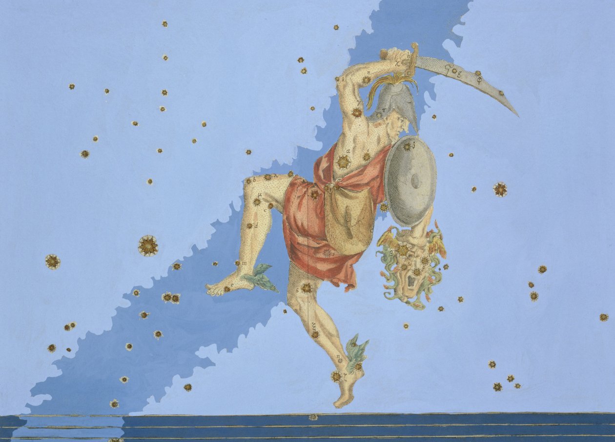 珀尔修斯与美杜莎的头，来自约翰·拜尔的“Uranometria”，由Alexander Mair（1559-c.1616）1603（手工彩色铜版画）雕刻而成 作者 约翰·拜耳