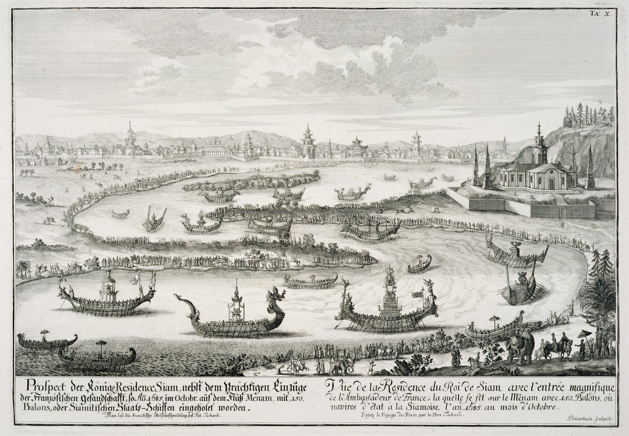 暹罗之王的住宅，来自“历史建筑的设计”，由Johann Adam Delsenbach（1687-1765）雕刻，1721年 作者 埃拉赫（Erlach）的约翰·伯恩哈德·菲舍尔（Johann Bernhard Fischer）