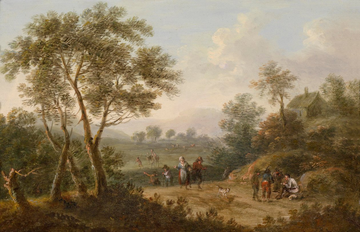与旅行者的绿树成荫的风景 作者 约翰·克里斯汀·布兰德（Johann Christian Brand）