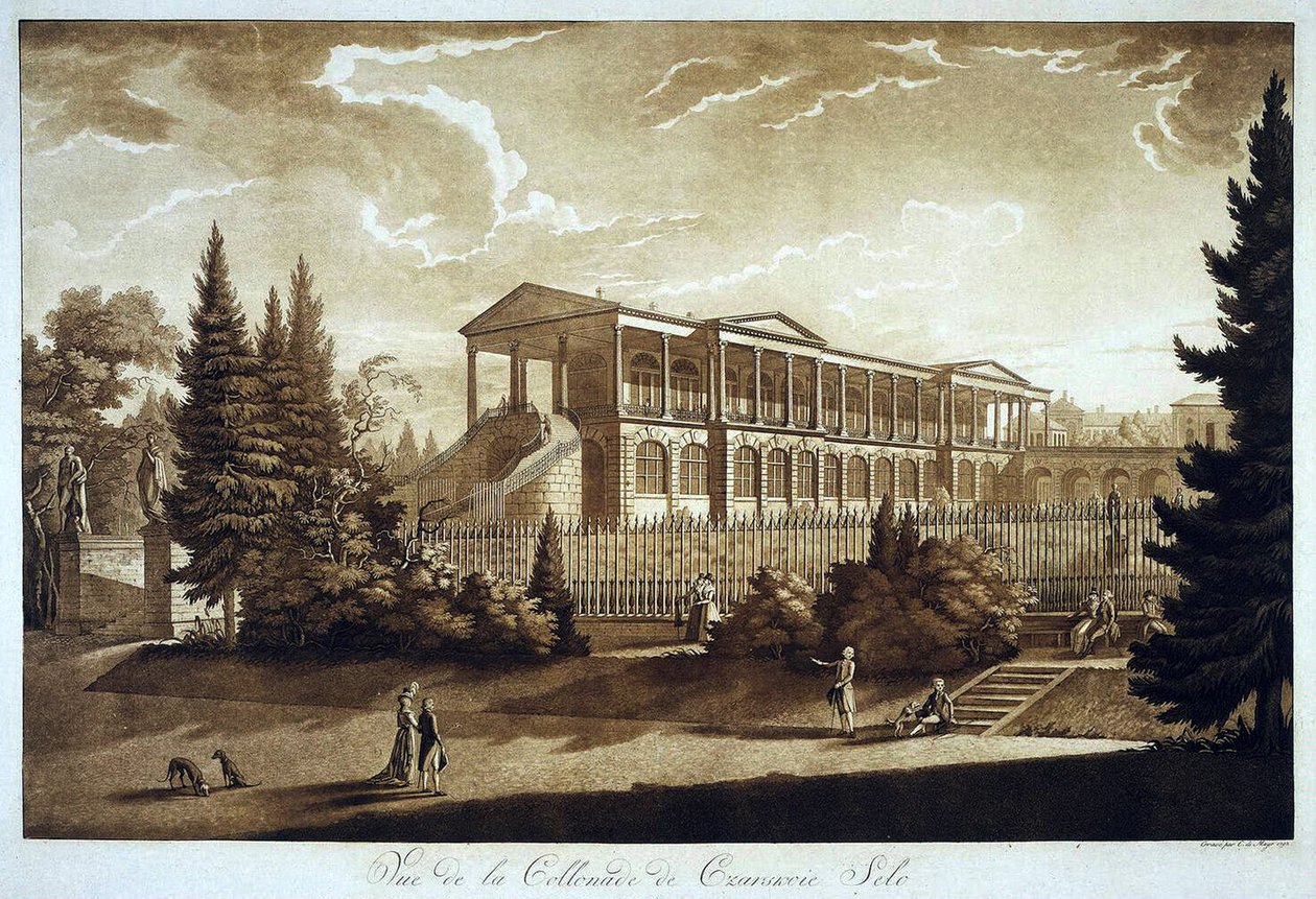 1793年Tsarskoe Selo的Cameron画廊景观（aquatint） 作者 约翰·克里斯托夫·梅尔