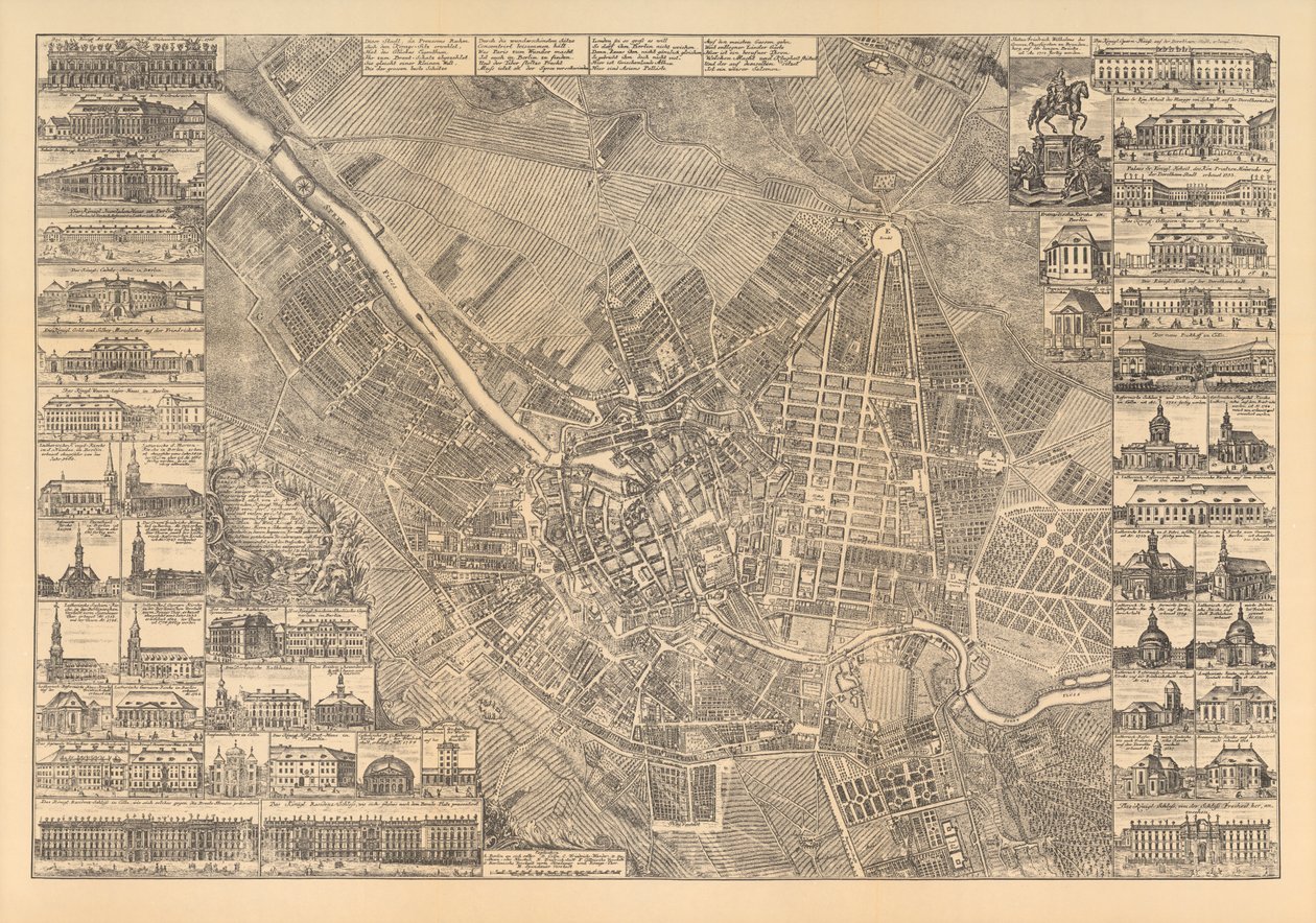 显示感兴趣的建筑物的柏林地图，1773年 作者 约翰·戴维·施留恩