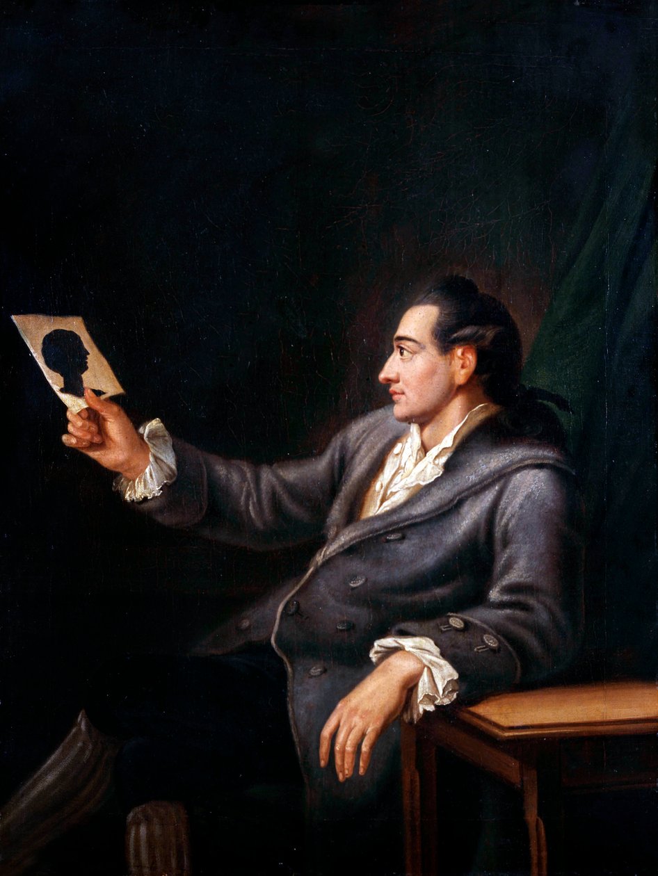 约翰·沃尔夫冈·冯·歌德（Johnn Wolfgang Von Goethe）看着一幅轮廓，由GM Kraus绘制的一幅画，c.1778 作者 约翰·埃伦弗里德·舒曼