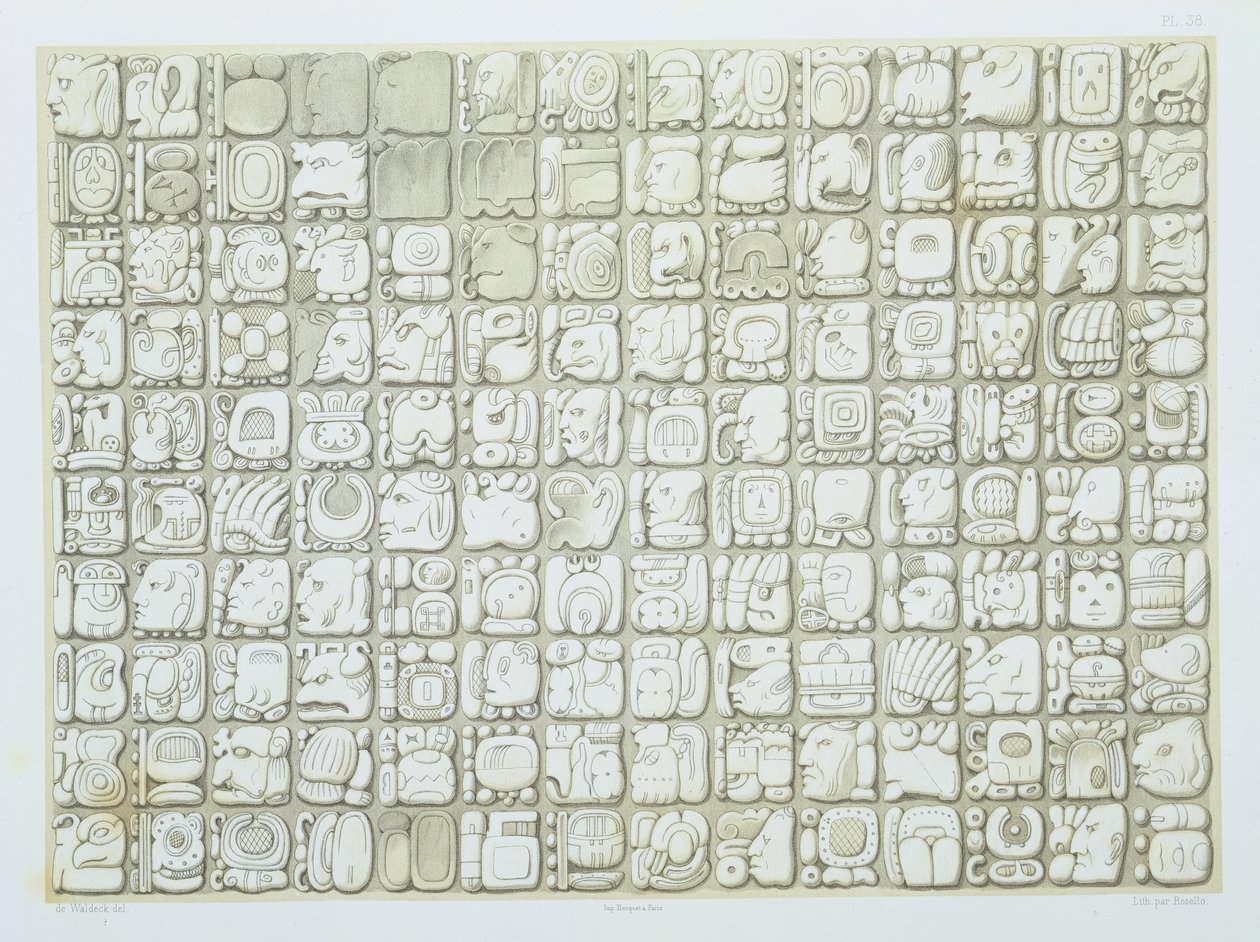 铭文寺的牌匾，帕伦克，c.692，来自&39;墨西哥古迹&39;的38号板，由罗塞洛雕刻，1866年 作者 约翰·弗里德里希·马克西米利安·冯·瓦尔德克