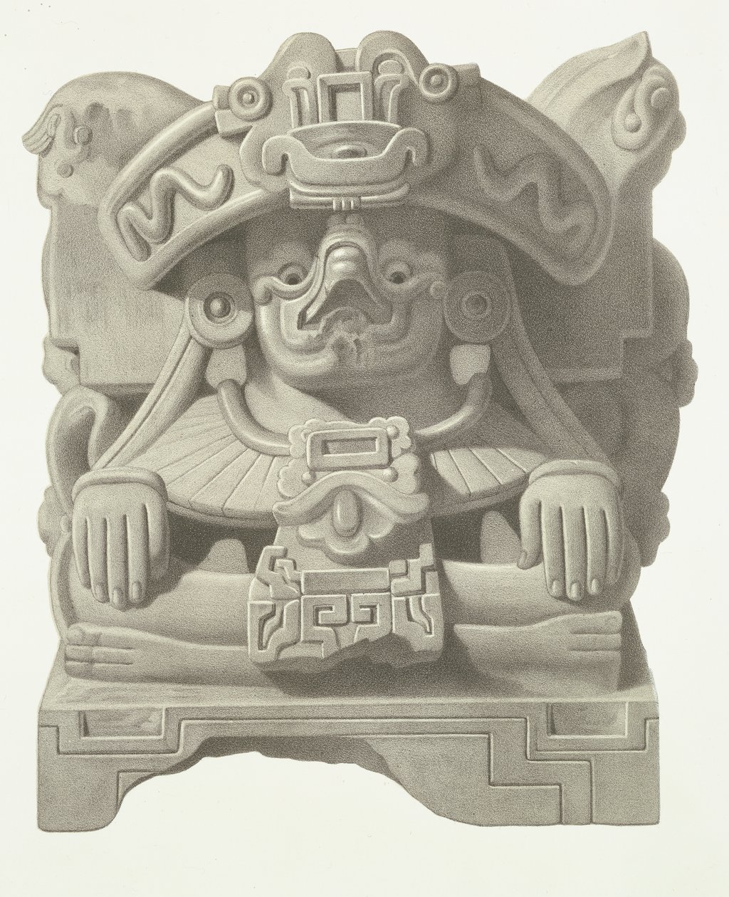 雨神Cocijo的石偶像，来自“墨西哥古迹”，1866年 作者 约翰·弗里德里希·马克西米利安·冯·瓦尔德克