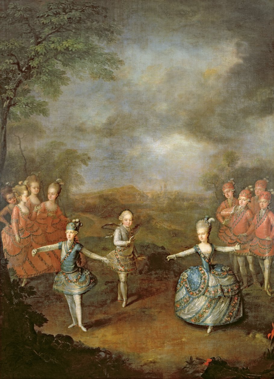 玛丽·安托瓦内特和她的姐妹在&39;Il Trionfo dell&39;Amore，1月25日在美泉宫，1765年，1778年演出 作者 约翰·乔治·维克特（Johann Georg Weikert）