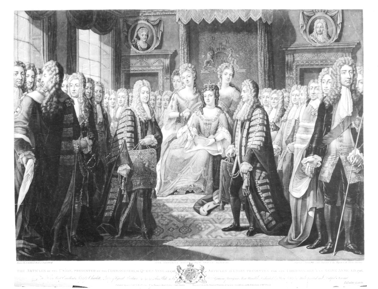 联盟的文章由委员会主席提交给安妮女王，1706年，英格兰皇后区历史法案第12页，由Valentine Green（1739-1813）1786年雕刻（Bundw phot 作者 约翰·格哈德·哈克（Johann Gerhard Huck）