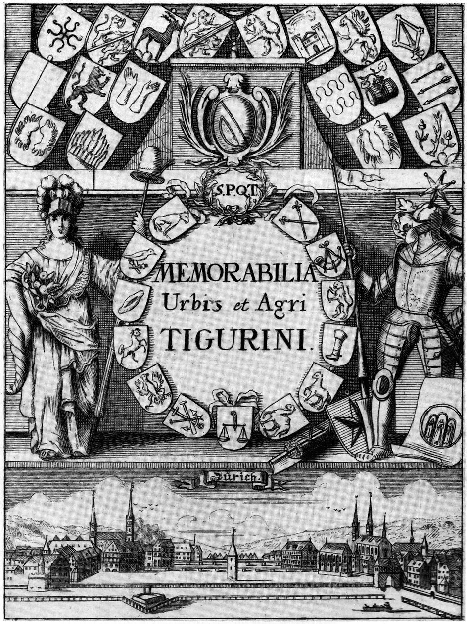 1742年扩展的Hans Heinrich Bluntschlis memorabilibus Tigurinis的第三版铜 作者 约翰·梅尔基奥·弗里（Johann MelchiorFüßli）