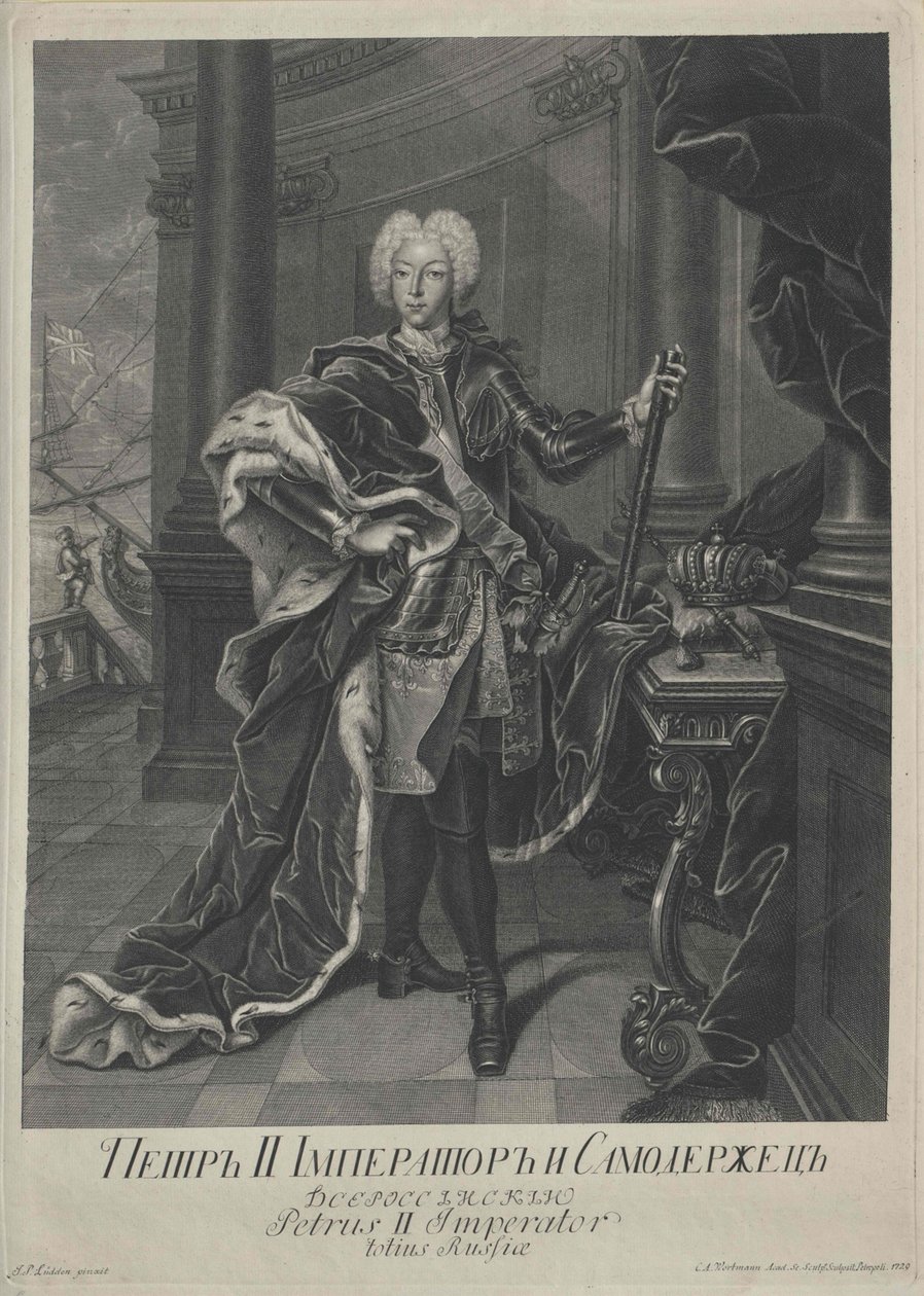 彼得二世的肖像，由Christian Albrecht Wortmann雕刻，1729年 作者 约翰·保罗·吕登