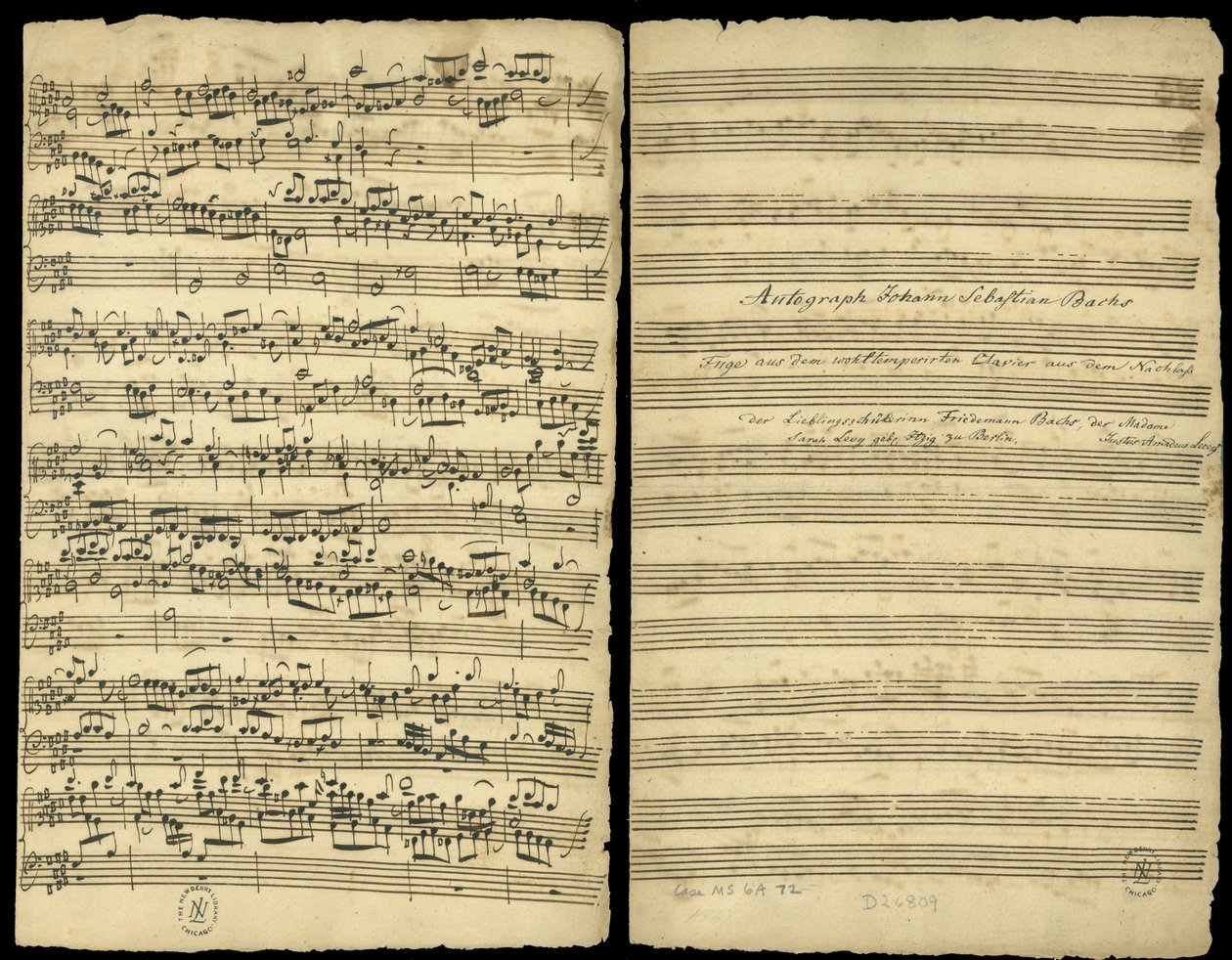 来自&39;Wohltemperiertes Klavier&39;第二部分的&39;B大调完全赋格（第25号）&39;的亲笔签名分数 作者 约翰·塞巴斯蒂安·巴赫（Johann Sebastian Bach）