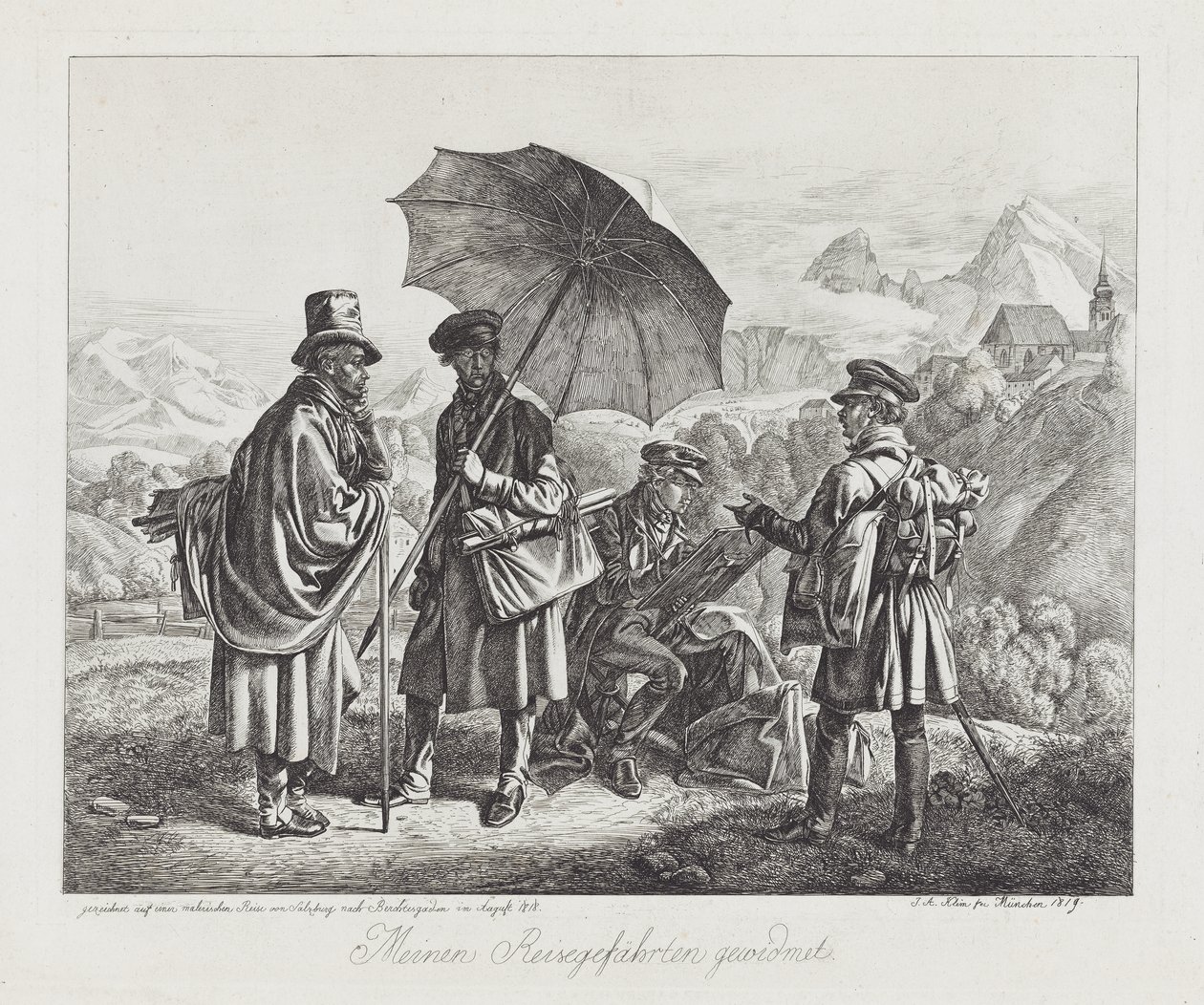 他们的旅程中的艺术家，酒吧。 1819 作者 约翰·亚当·克莱因（Johann Adam Klein）