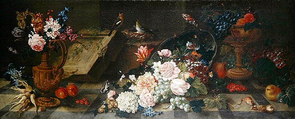 鲜花和水果的静物，约1785-87（布面油画） 作者 约翰·阿曼杜斯·温克（Johann Amandus Winck）