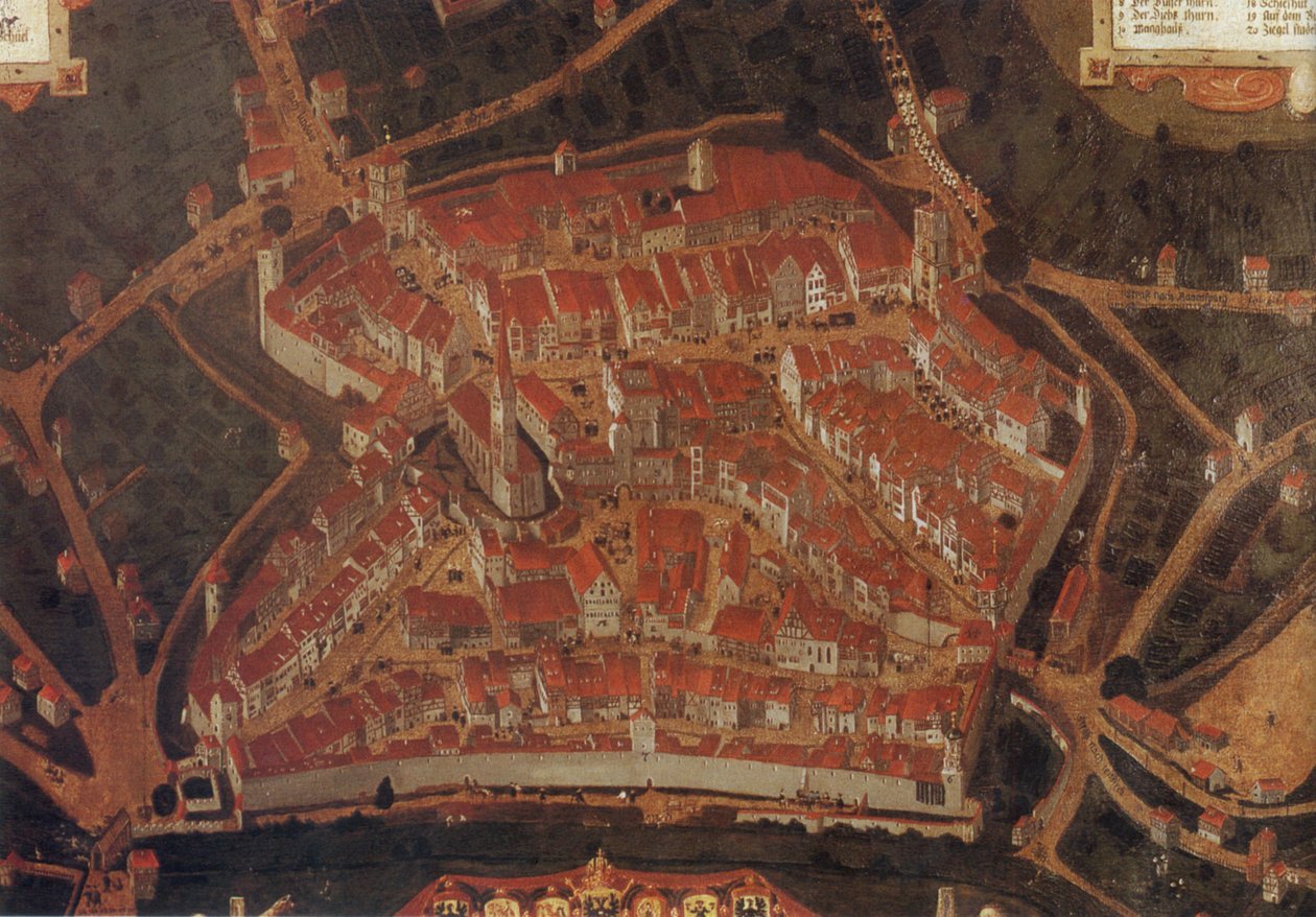 Wangen（Allgäu）的城市风景；市政厅 作者 约翰·安德里亚斯·劳赫（Johann Andreas Rauch）