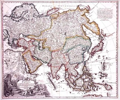 小亚细亚、阿拉伯和日本，约1725年（彩色雕刻版画） 作者 约翰·巴普蒂斯塔·霍曼