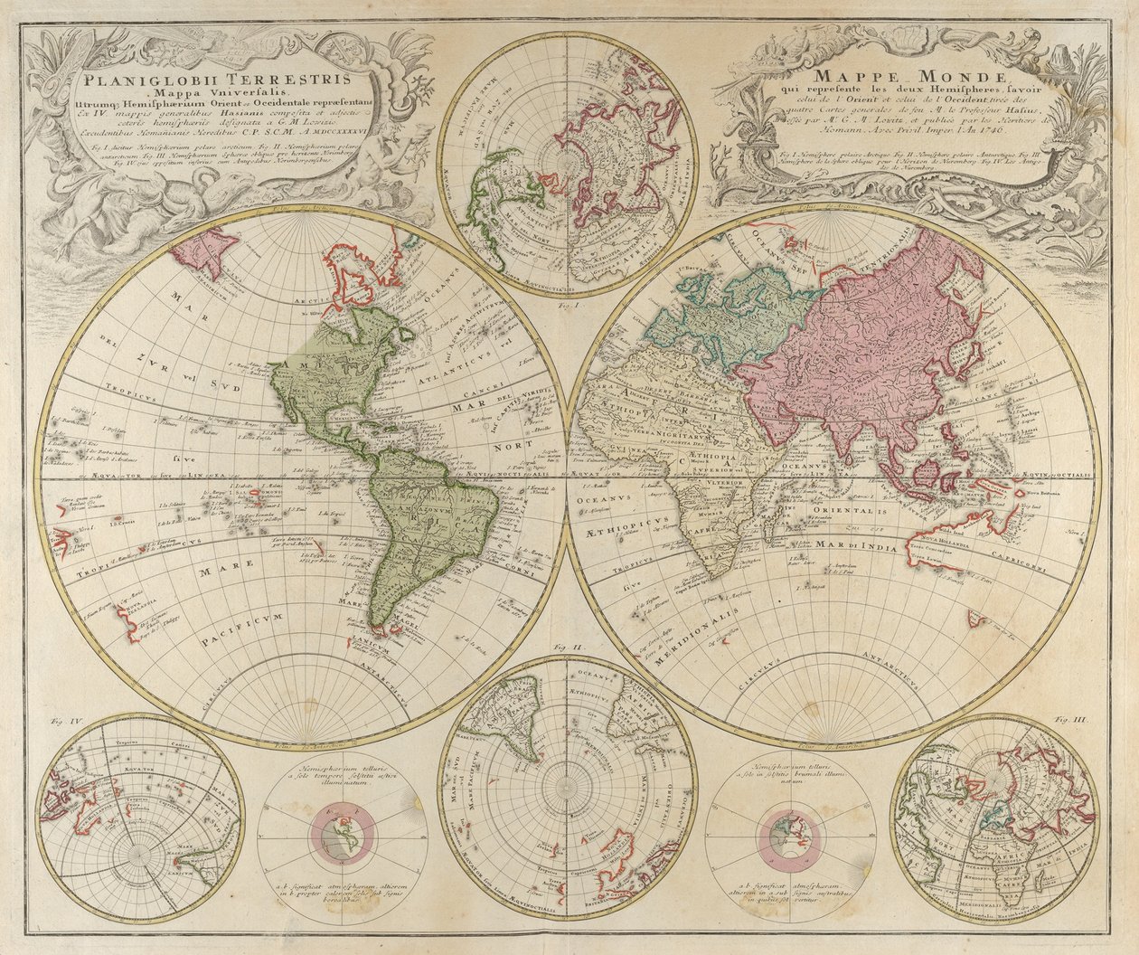 通用... Planiglobii的地图蒺藜，1746。 作者 约翰·巴普蒂斯塔·霍曼