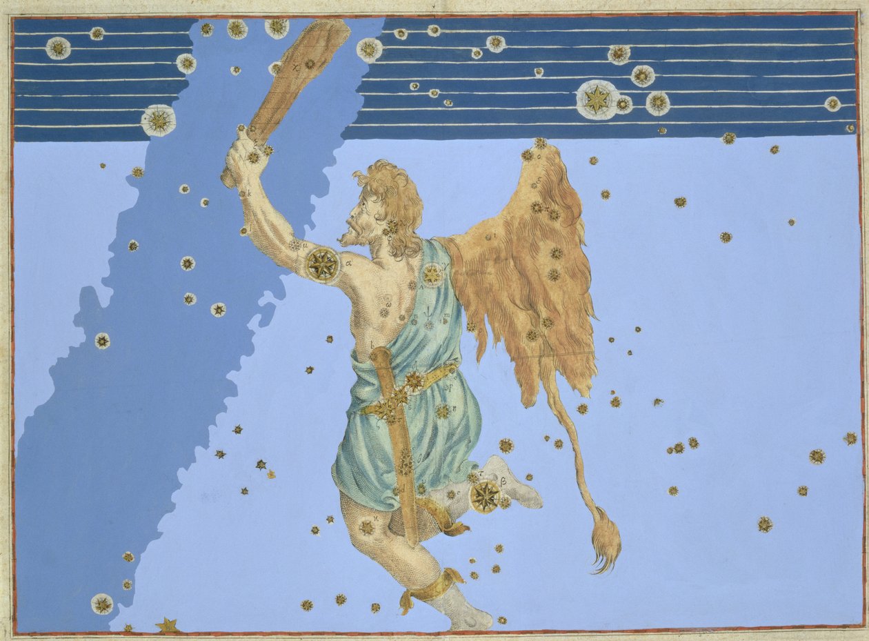 猎户星座，来自Johann Bayer的&39;Uranometria&39;，由Alexander Mair（1559-c.1616）1603（手工彩色铜版画）雕刻而成 作者 约翰·拜耳