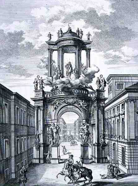 维也纳凯旋门，出自《历史建筑学》，由约翰-亚当-德尔森巴赫（1687-1765）1721年雕刻（雕刻）。 作者 约翰·伯恩哈德（后）菲舍尔·冯·埃拉赫