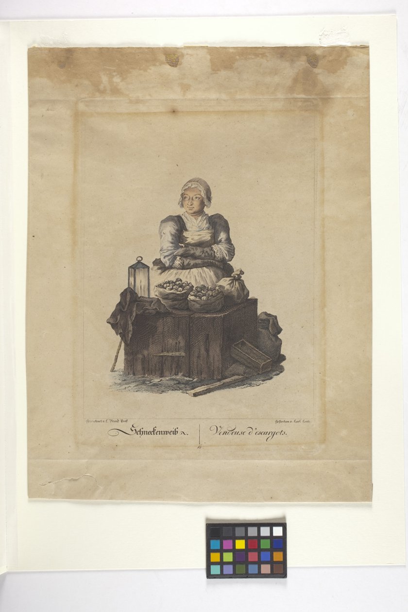 Schneckenweib Or Vendeuse Des Escargots（蜗牛供应商）（手工着色蚀刻） 作者 约翰·克里斯汀（后）品牌