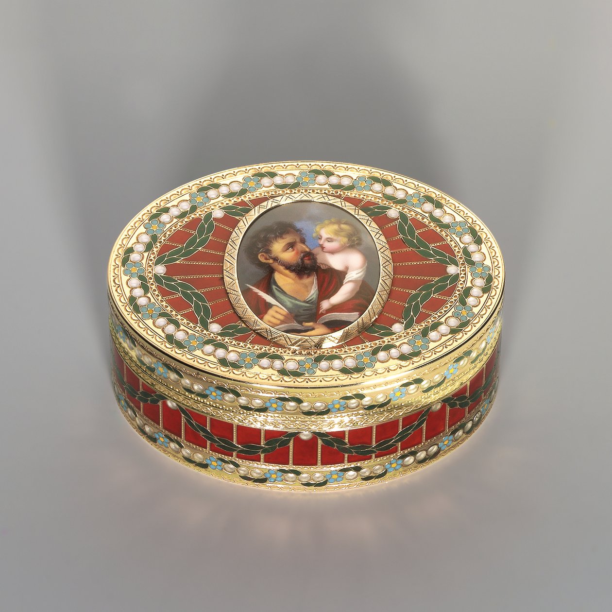 鼻烟盒，德累斯顿，约1775年至80年，微型日内瓦，约1800年（撒克逊硬石，黄金和珐琅） 作者 约翰·克里斯汀·诺伊伯