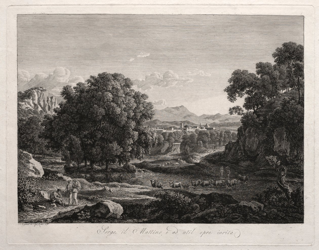 英雄风景：牛过河，1795年。 作者 约翰·克里斯汀·赖因哈特（Johann Christian Reinhart）