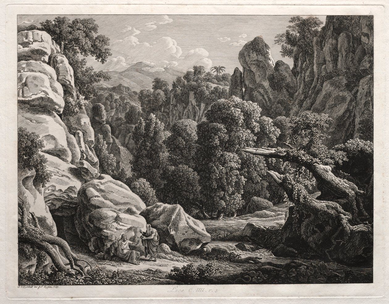 英勇的风景：受基督诱惑的风景，1799年。 作者 约翰·克里斯汀·赖因哈特（Johann Christian Reinhart）