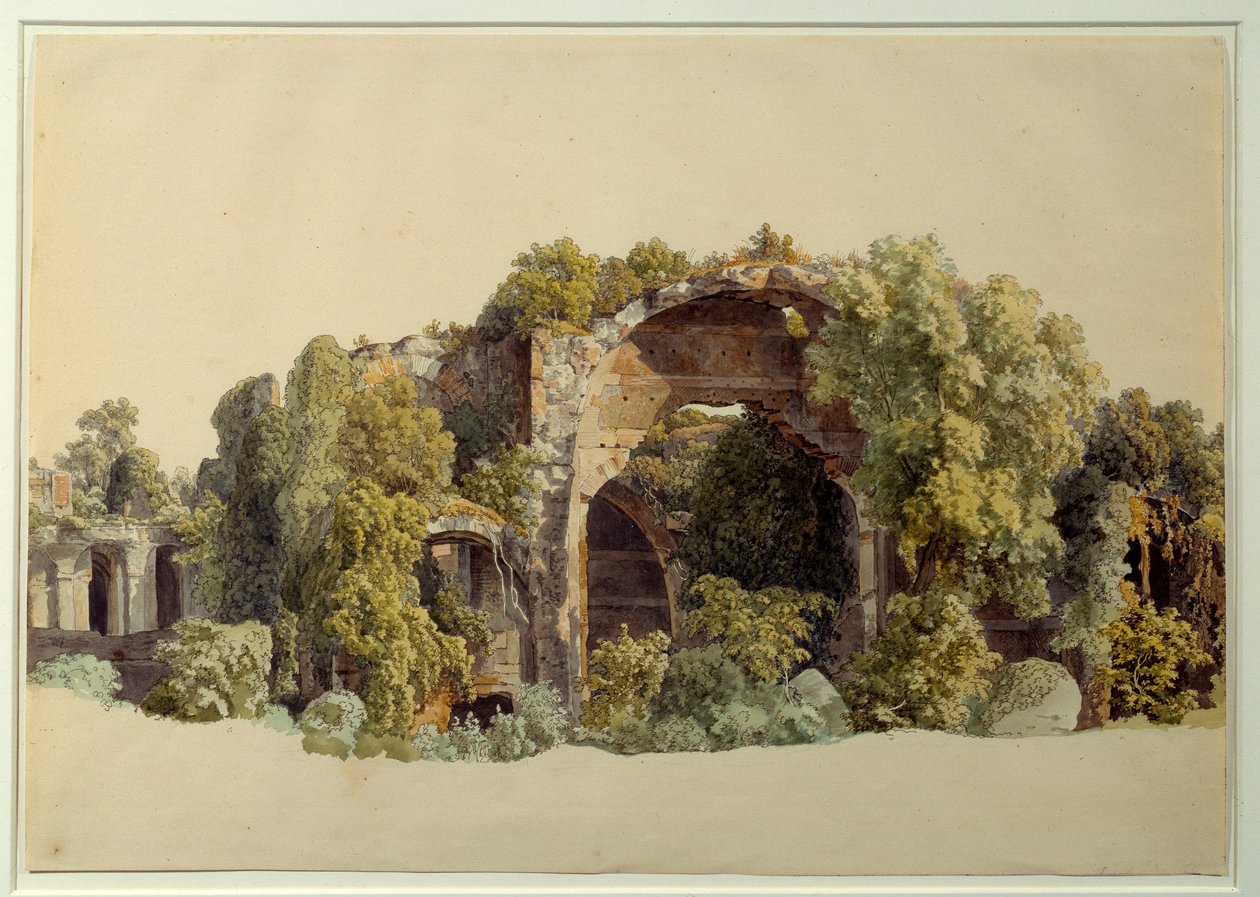蒂沃利 Anchiana 别墅遗址。 约翰·克里斯蒂安·莱因哈特 (1761-1847) 的绘画 作者 约翰·克里斯汀·赖因哈特（Johann Christian Reinhart）