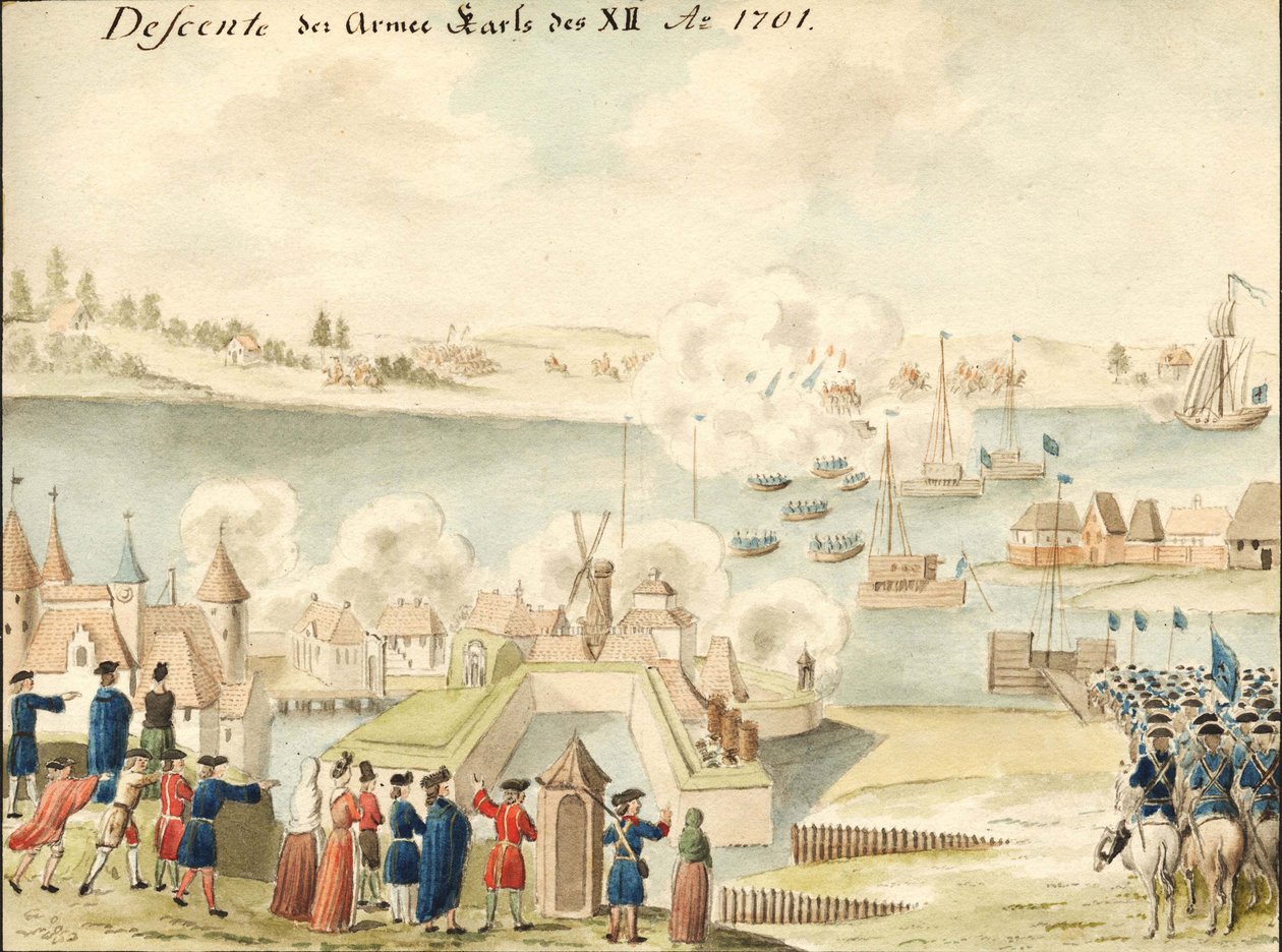 查理十二世正在穿越杜纳河 1701年，1770-1780年代 作者 约翰·克里斯托夫·布罗茨