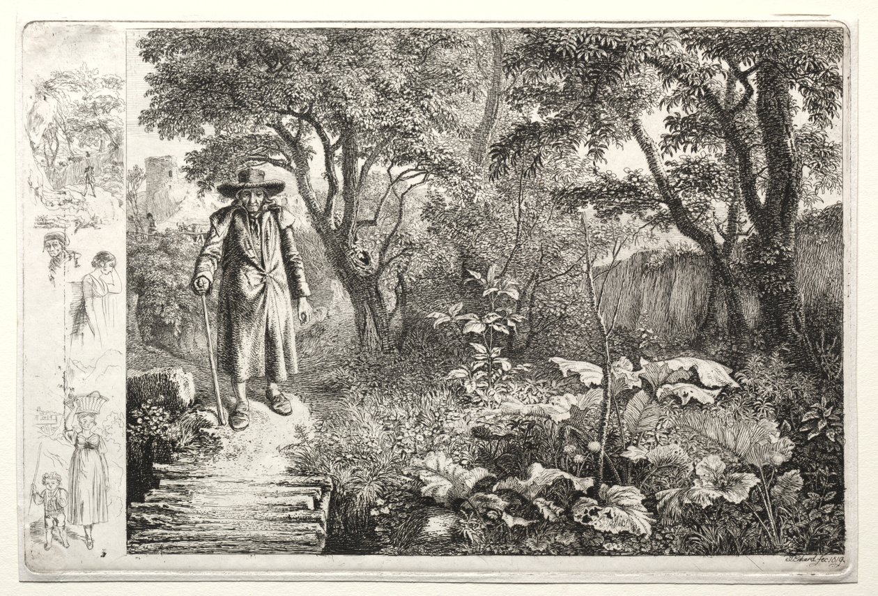 老人在原木桥Der Alte vor den Knuppelsteg之前，1819年。 作者 约翰·克里斯托夫·埃哈德