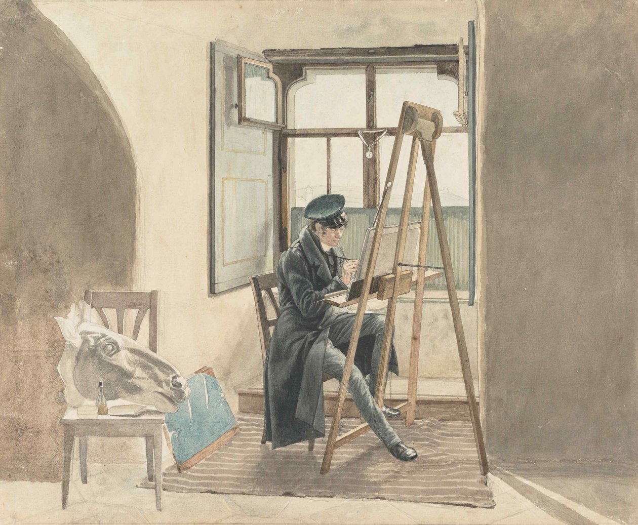 画家约翰·亚当·克莱因（Johann Adam Klein）1792-1875年在画架前，1818年。 作者 约翰·克里斯托夫·埃哈德