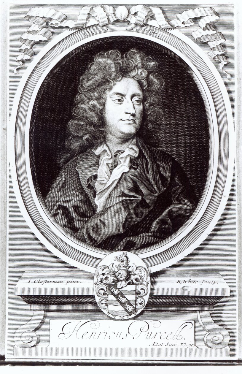 亨利·珀塞尔（1659-95）的肖像，英国作曲家，由R.怀特雕刻，1695年 作者 约翰·克洛斯特曼