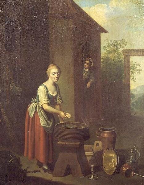一个女仆在院子里洗碗 作者 约翰·丹尼尔·巴格（Johann Daniel Bager）