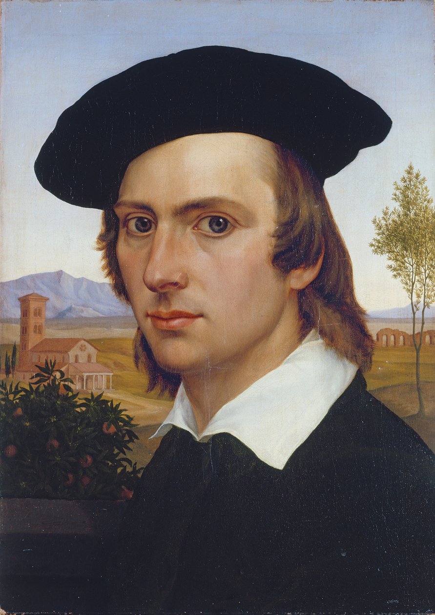 Self-Portrait with Beret in front of a Roman Landscape 作者 约翰·大卫·帕萨万特（Johann David Passavant）