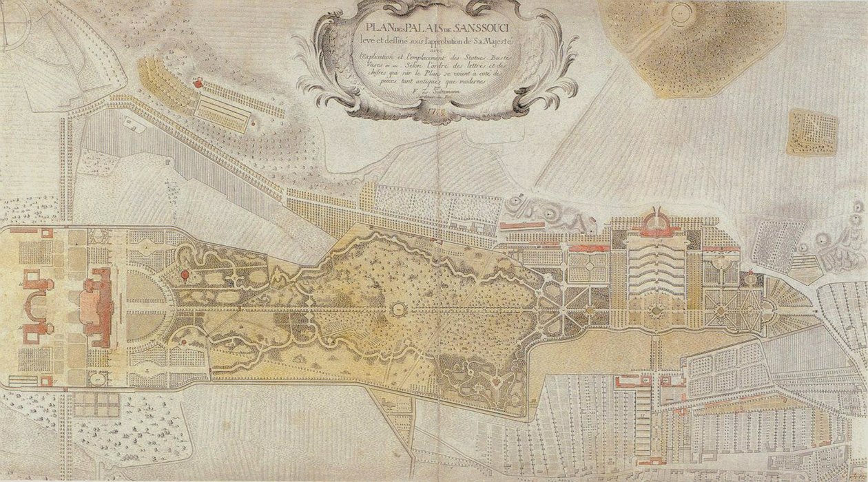 1772年在波茨坦的无忧宫弗雷德里亚公园的计划 作者 约翰·戴维·施留恩
