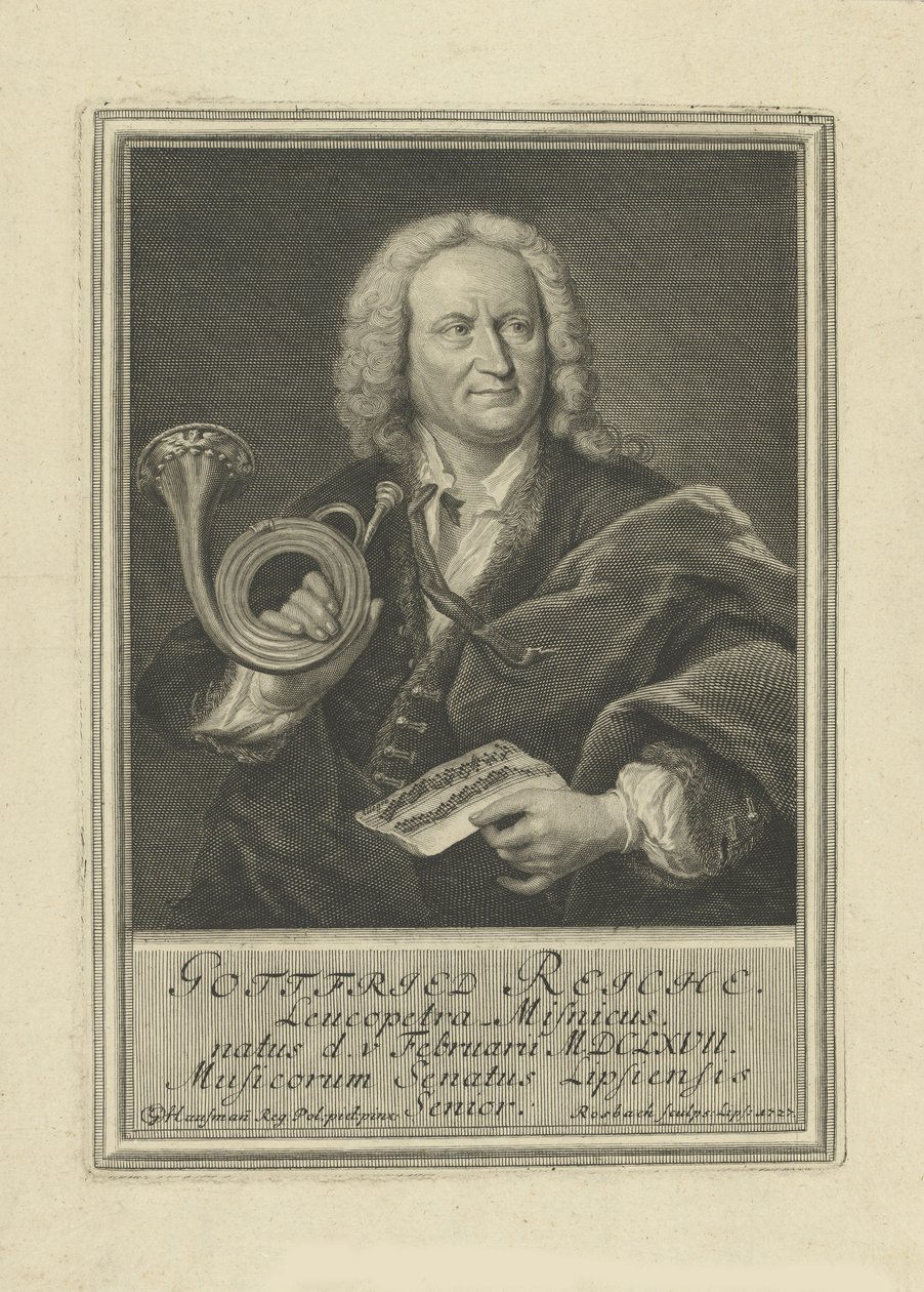 小号手和作曲家Gottfried Reiche的肖像1667-1734，1727年。 作者 约翰·弗里德里希·罗斯巴赫