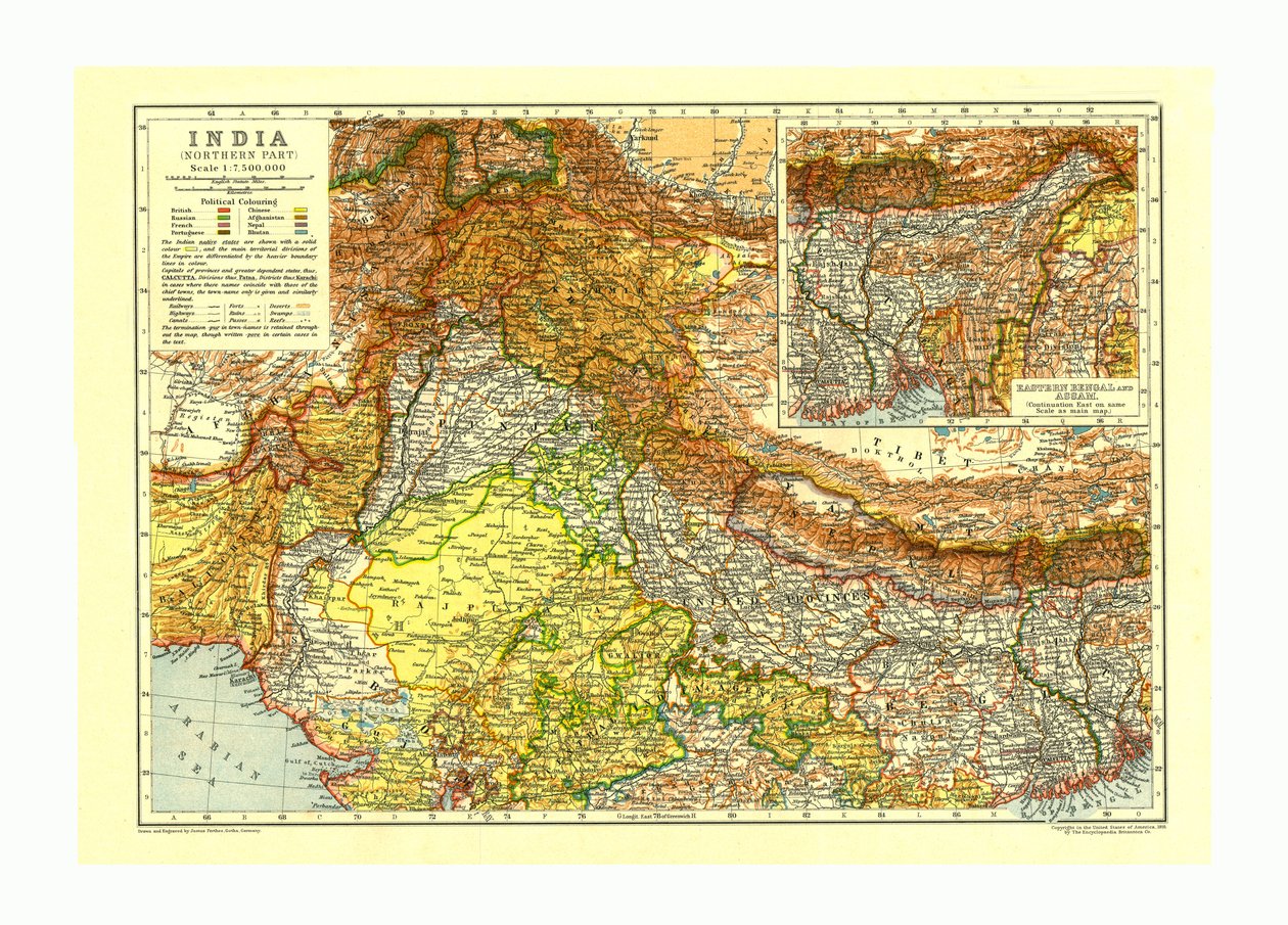 印度北部地图，约1910年 作者 约翰·乔治·贾斯图斯·珀特斯