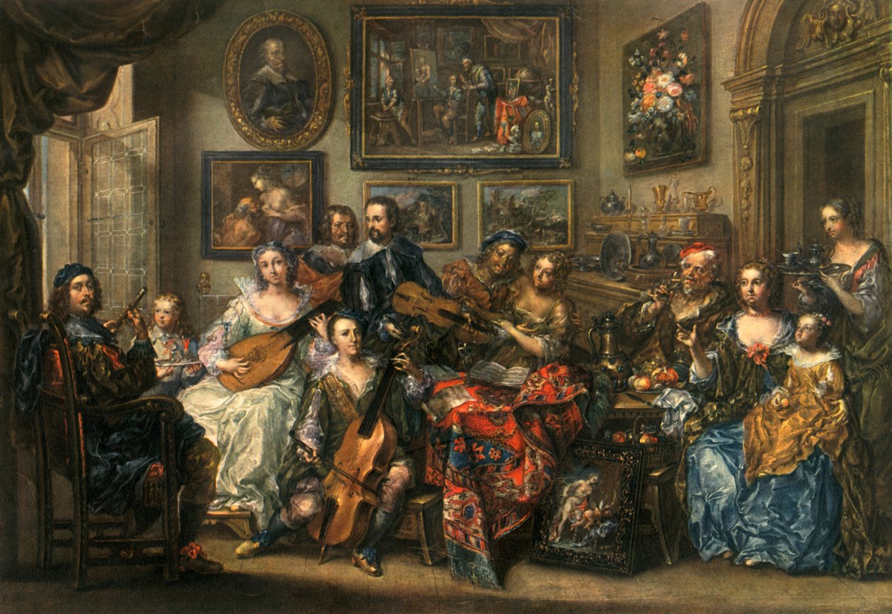 长笛，琵琶，大提琴和小提琴，约翰·乔治·普拉茨（Johann Georg Platzer）1704-1761，1948年 作者 约翰·乔治·普拉泽