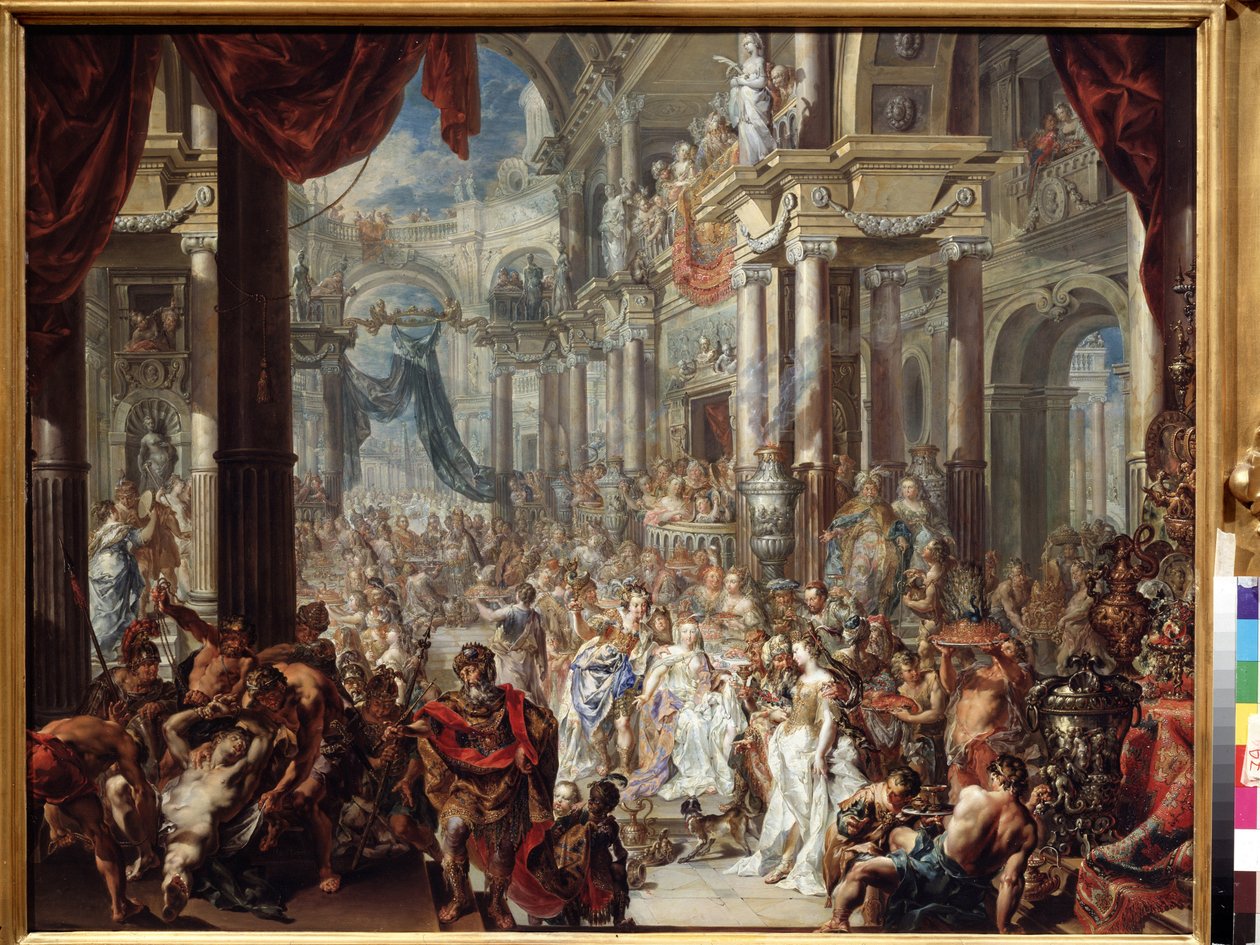 La parabole de la fete de mariage.婚宴的寓言》。约翰-乔治-普拉泽尔（1704-1761 年）的绘画作品 作者 约翰·乔治·普拉泽