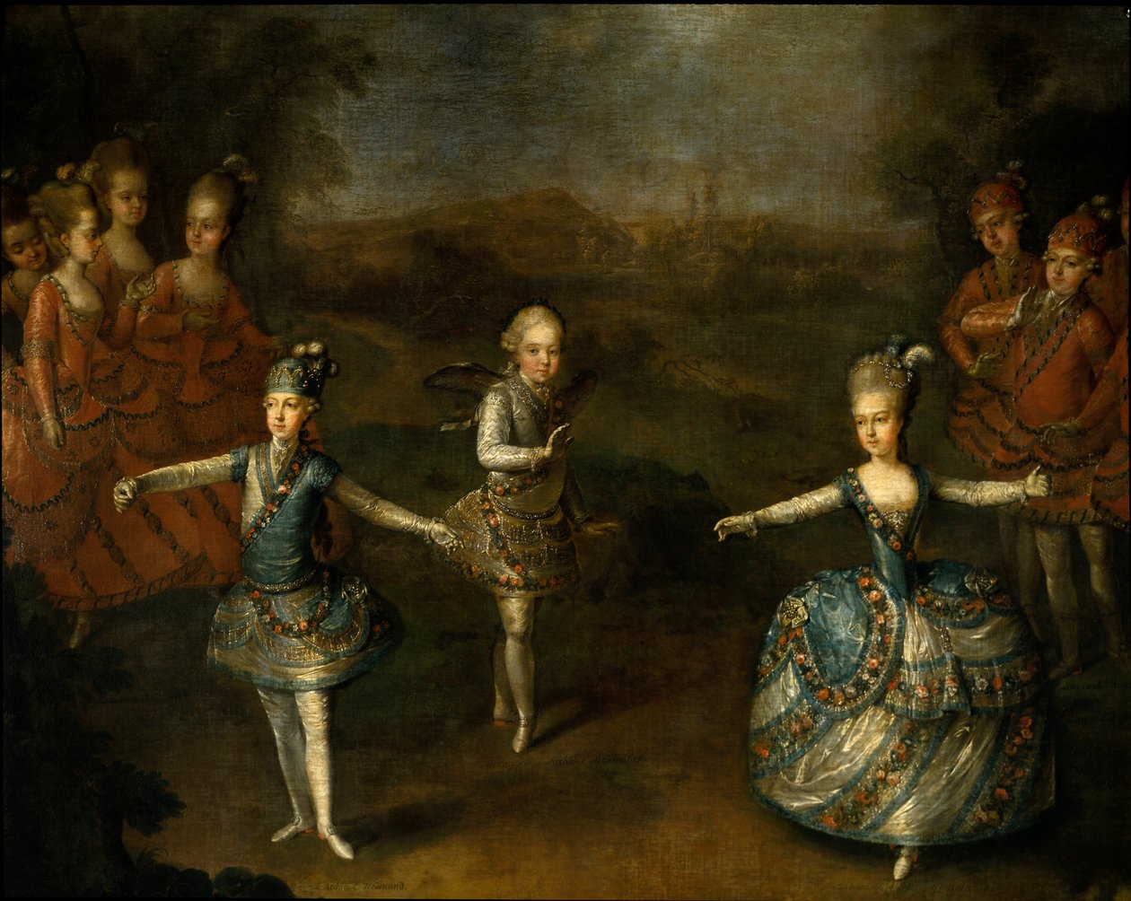 1765 年 1 月 24 日约瑟夫二世与玛丽·约瑟芬·安托瓦内特·德·巴维埃 (Marie Josephine Antoinette de Baviere) 结婚时，克里斯托夫·威利博尔德·格鲁克 (Christoph Willibald Gluck a Schonbrunn) 代表芭蕾舞团“爱情胜利””，右边是法国未来的王后玛丽·安托瓦内特 (Marie Antoinette)。 详细信息 作者 约翰·乔治·维克特（Johann Georg Weikert）