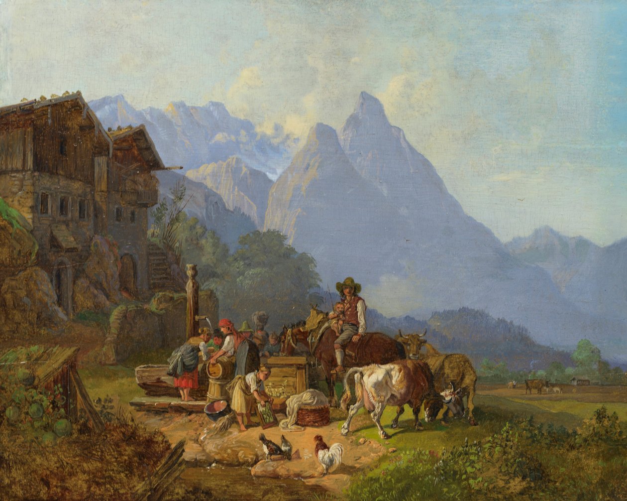 Heinrich Bürkel 山村与喷泉 c1845 作者 约翰·格特弗里德·斯特凡