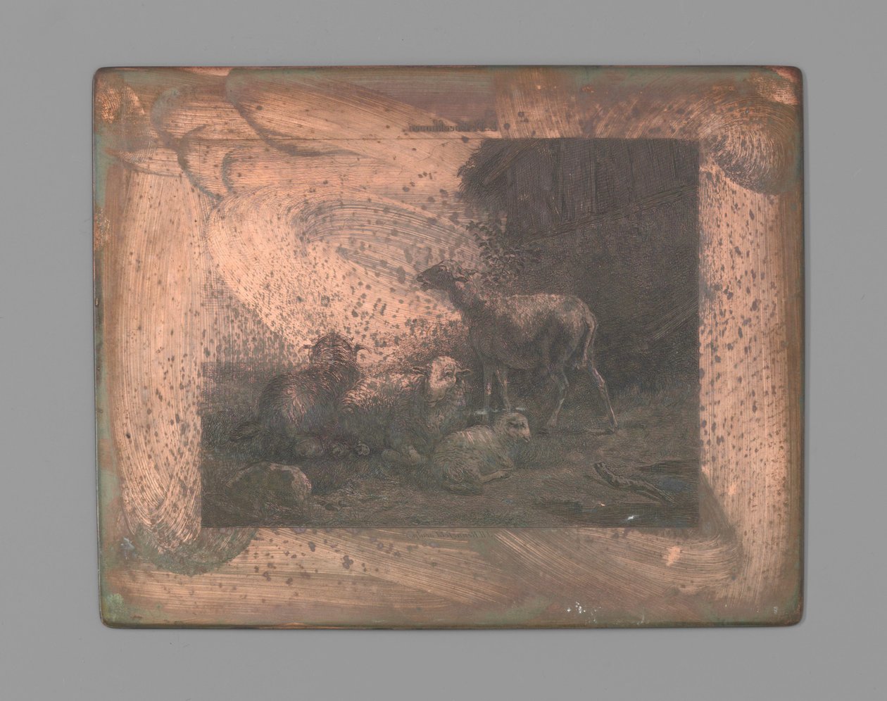 四只羊 作者 Johann Heinrich Maria Hubert Rennefeld（艺术家签名）