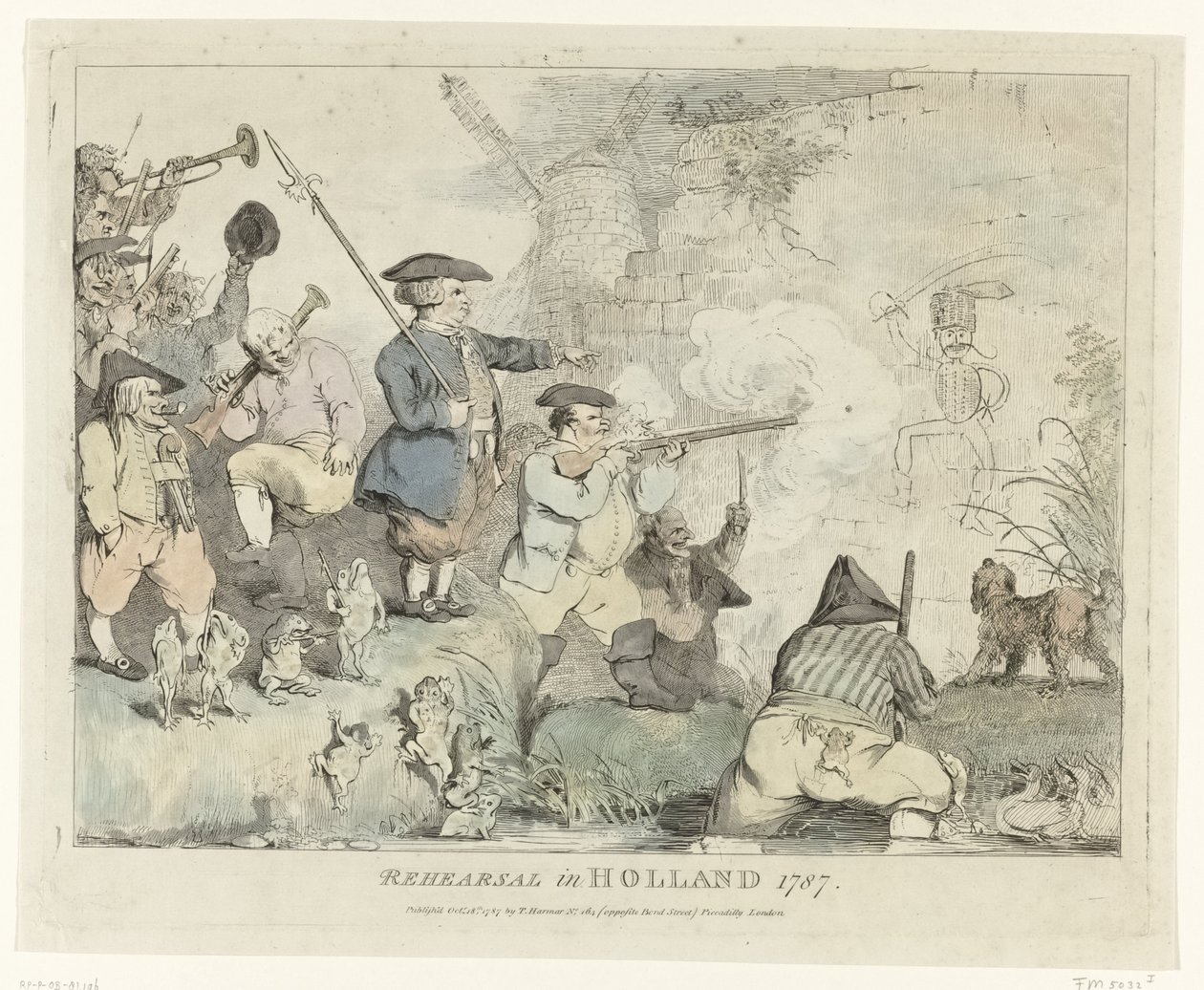 排练
1787 年在荷兰的彩排（标题见实物）
四幅关于 1787 年爱国者的英国漫画（系列标题） 作者 约翰·海因里希·拉姆伯格