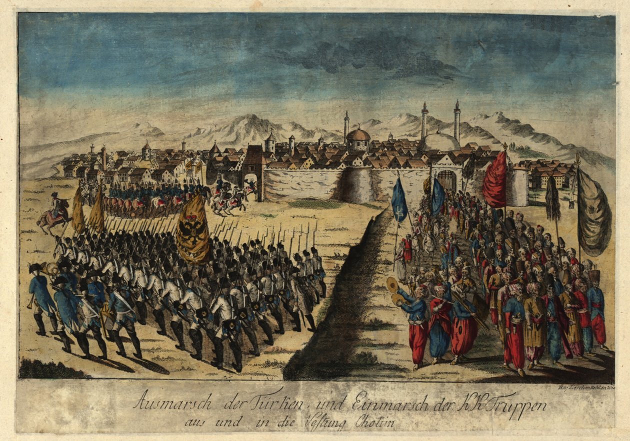 1788年9月29日，霍廷要塞的投降，1788年。 作者 约翰·希罗尼缪斯·罗申科