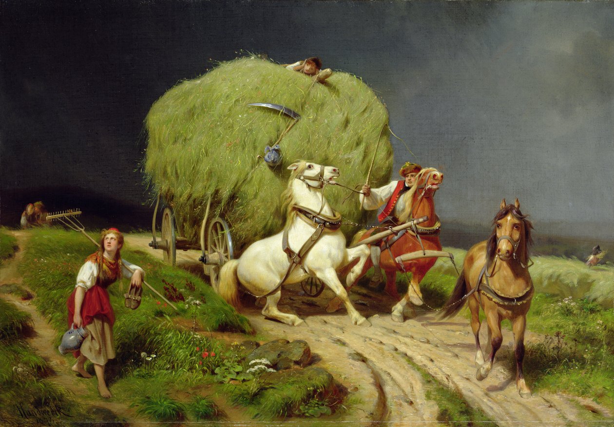 干草车，1874年 作者 约翰·雅各布·爱德华·汉德沃克