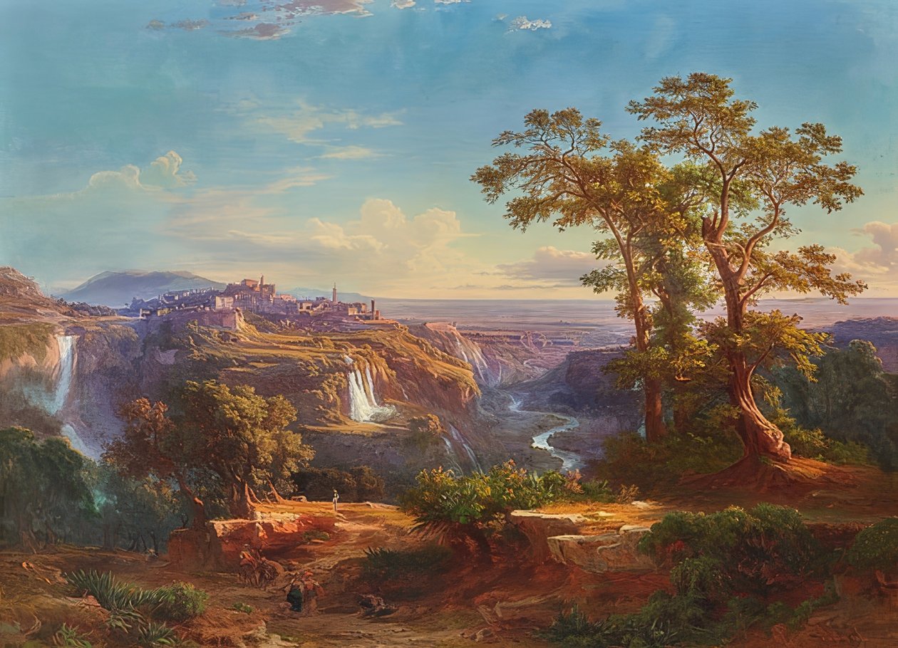蒂沃利和瀑布的景色。 1860年 作者 约翰·雅各布·弗雷